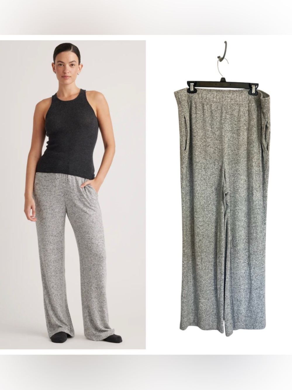 Quince brushed lounge straight leg pant heather grey soft drawstring waist XL